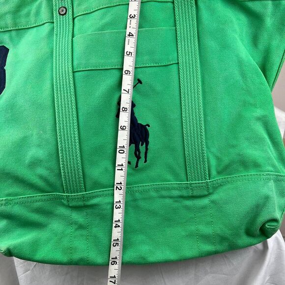 Polo Ralph Lauren Embroidered Pony Canvas Tote Bag #3 Large Green Vintage Zipper - Picture 8 of 8